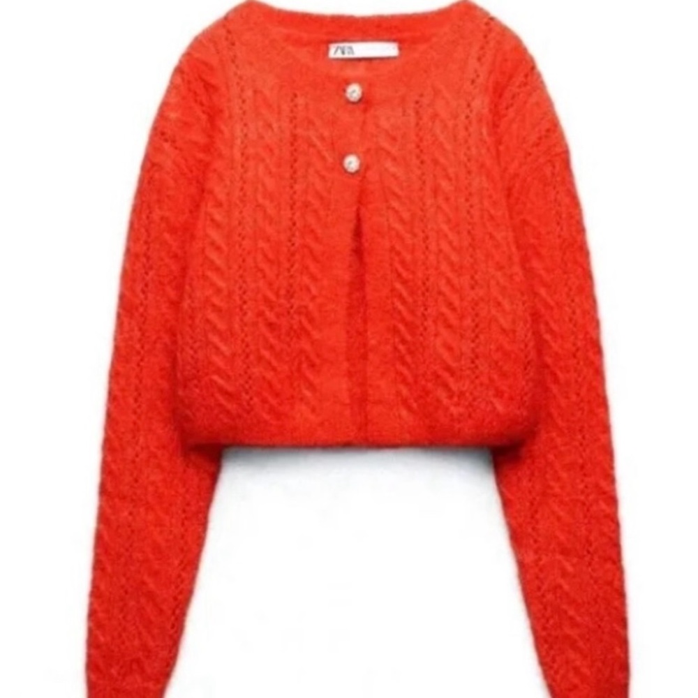 NWOT ZARA red alpaca and wool cropped cardigan  Size M